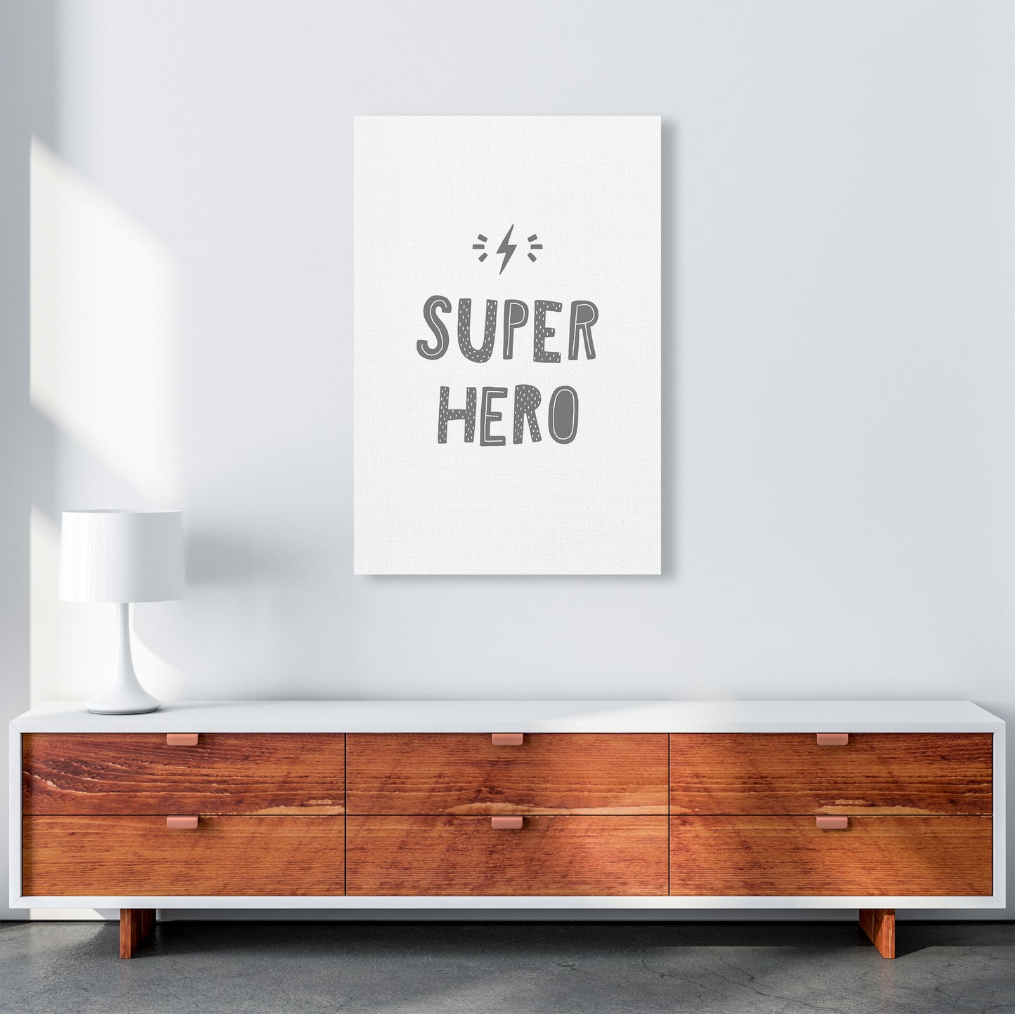 Super Hero Grey Super Scandi Art Print by Pixy Paper A1 Canvas