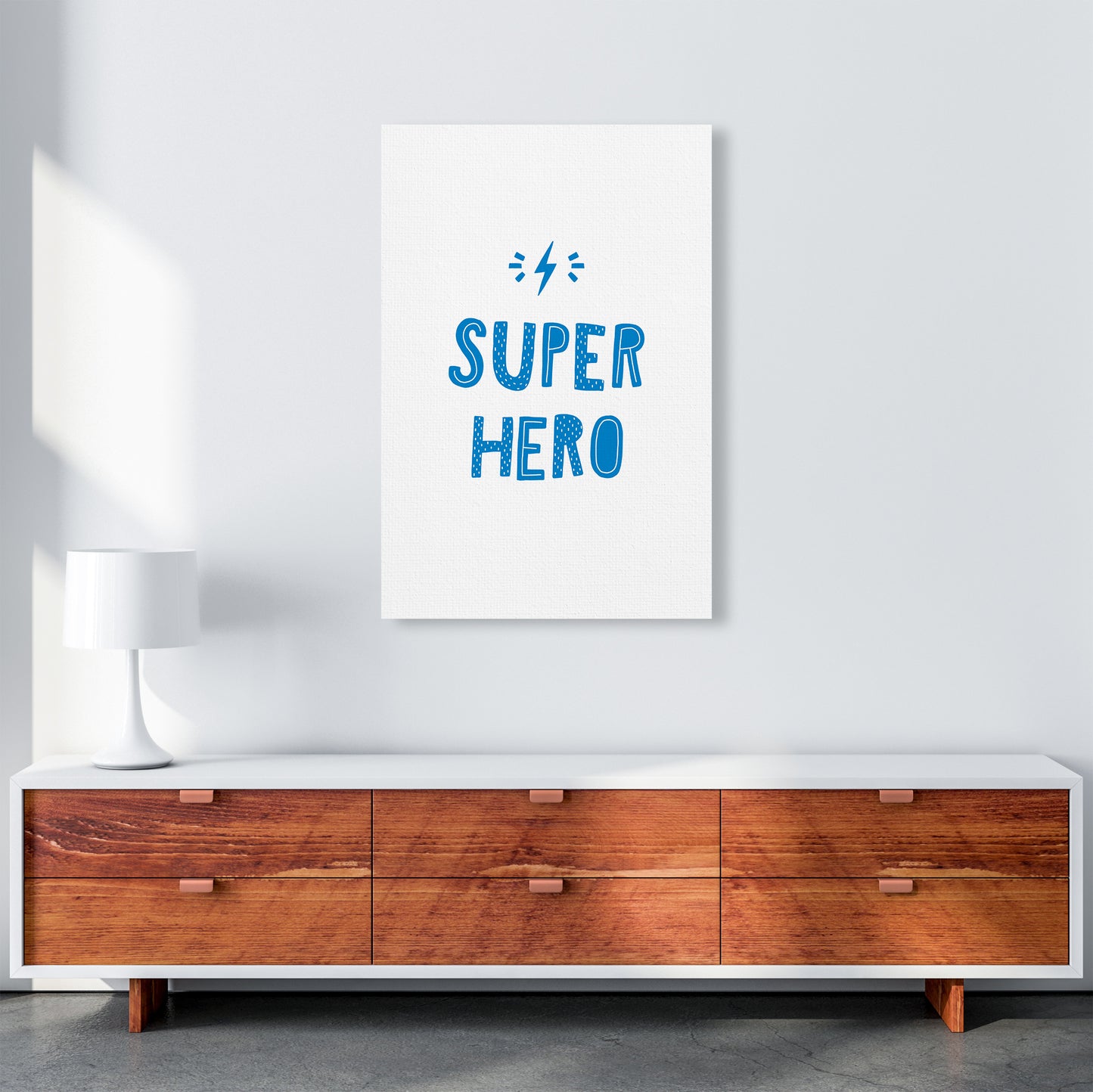Super Hero Blue Super Scandi Art Print by Pixy Paper A1 Canvas