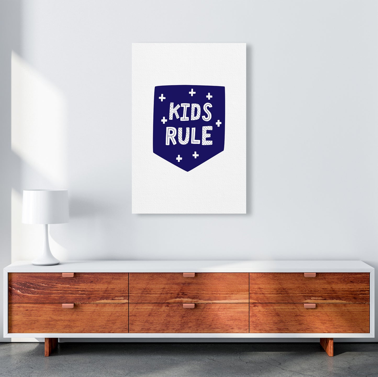 Kids Rule Navy Super Scandi Art Print by Pixy Paper A1 Canvas