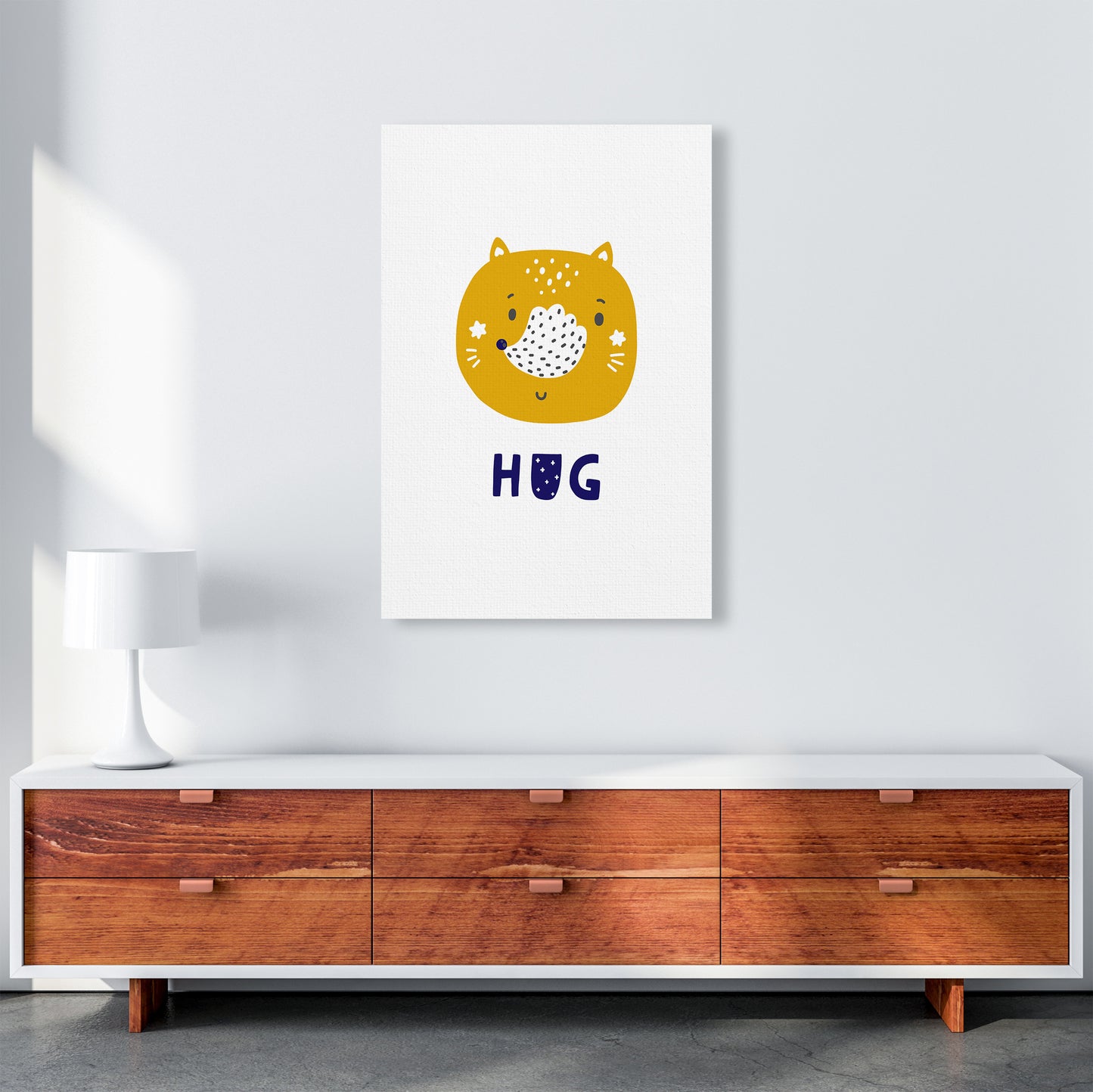 Fox Hug Navy Super Scandi Art Print by Pixy Paper A1 Canvas