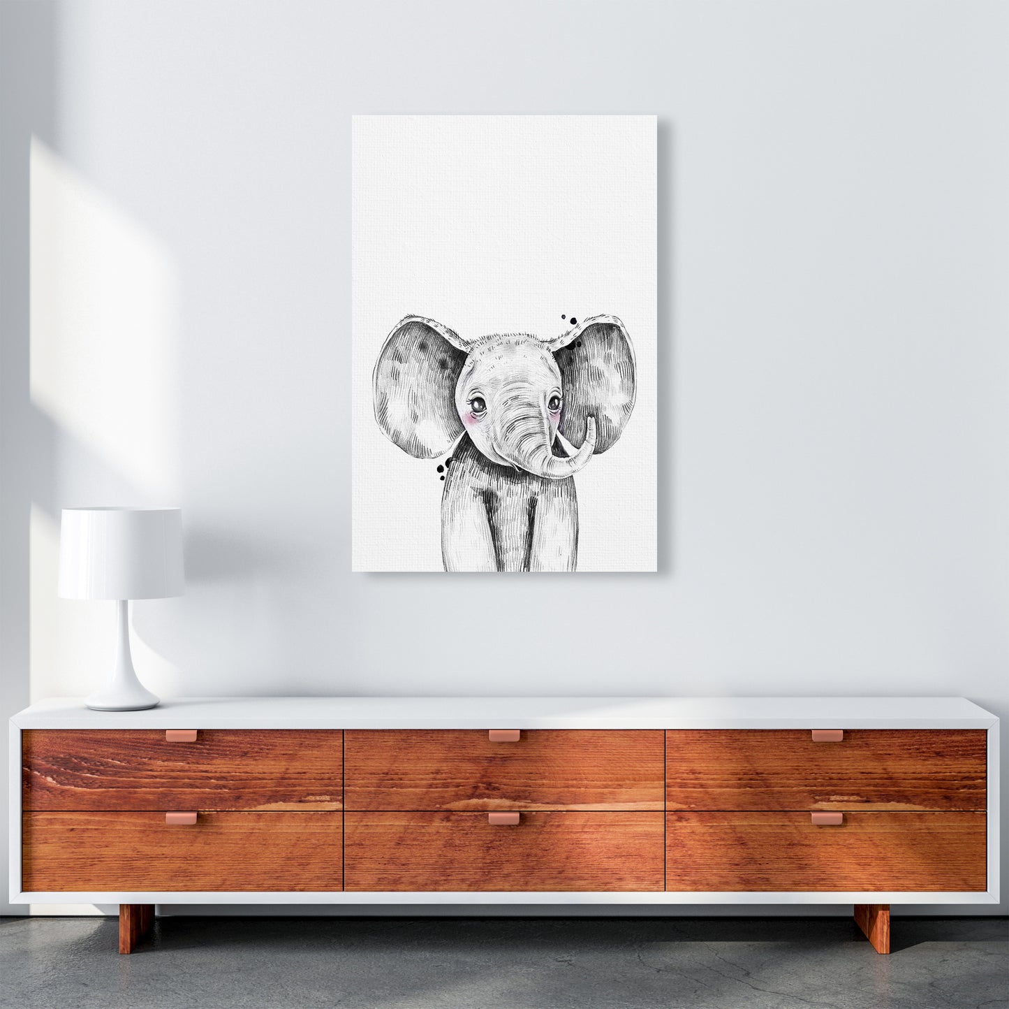 Safari Babies Elephant Art Print by Pixy Paper A1 Canvas
