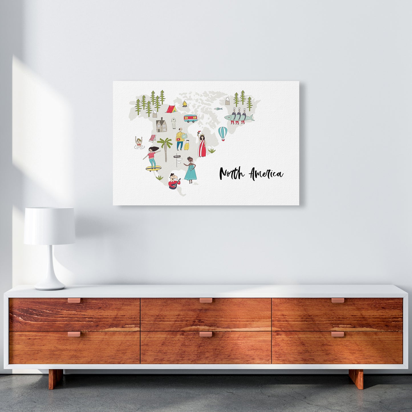 North America Map Art Print by Pixy Paper A1 Canvas