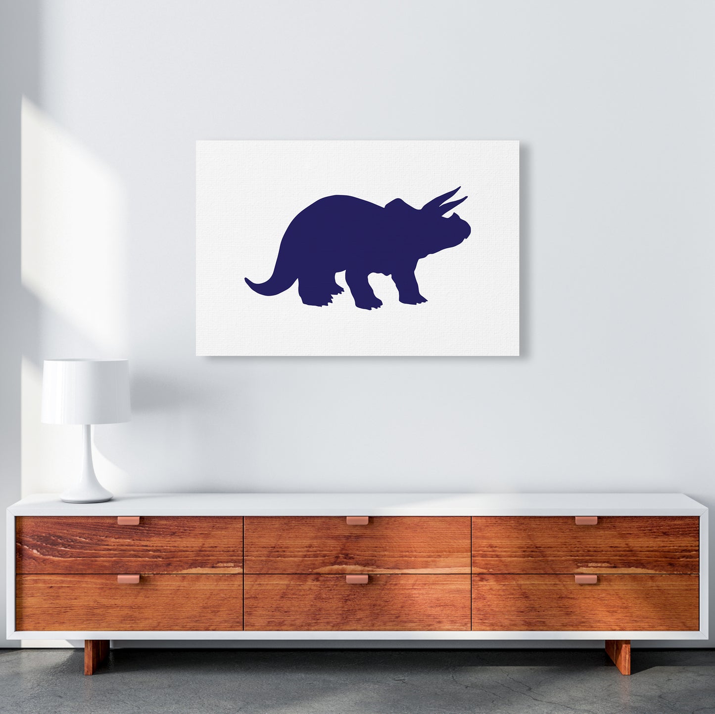 Triceratops Navy Art Print by Pixy Paper A1 Canvas
