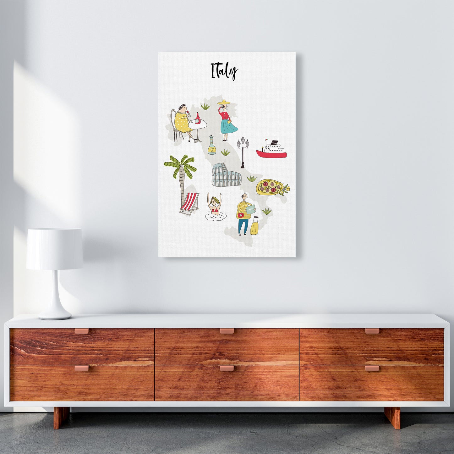 Italy Map Art Print by Pixy Paper A1 Canvas