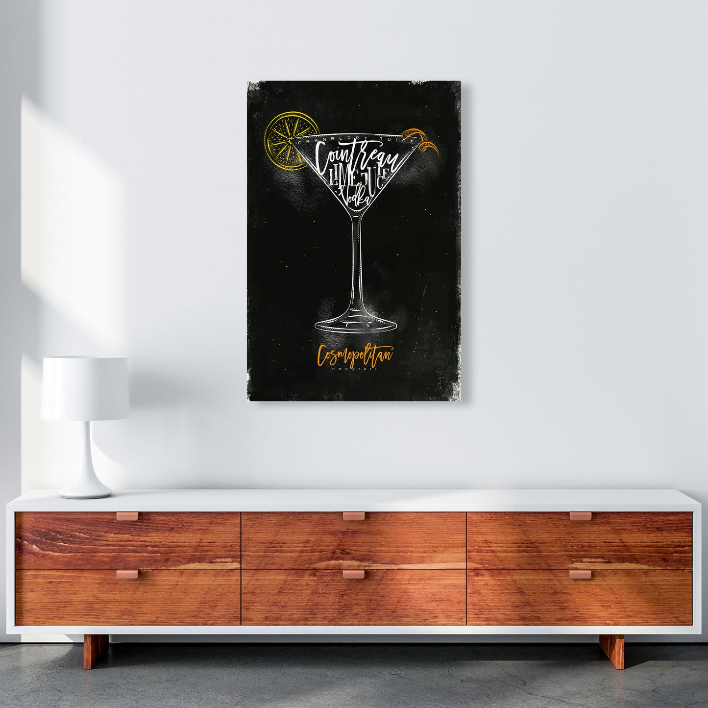Cosmopolitan Cocktail Black Art Print by Pixy Paper A1 Canvas