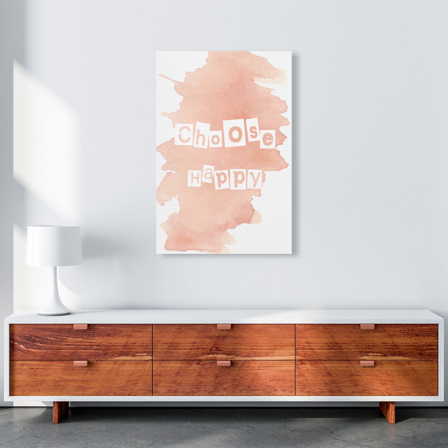 Choose Happy Watercolour Art Print by Pixy Paper A1 Canvas