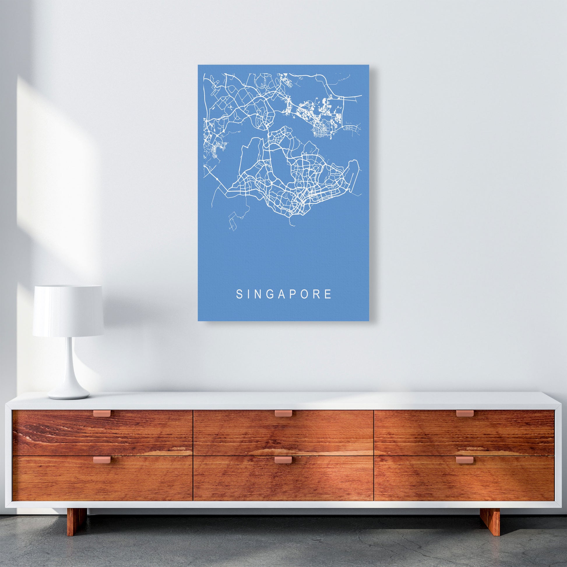 Singapore Map Blueprint Art Print by Pixy Paper A1 Canvas