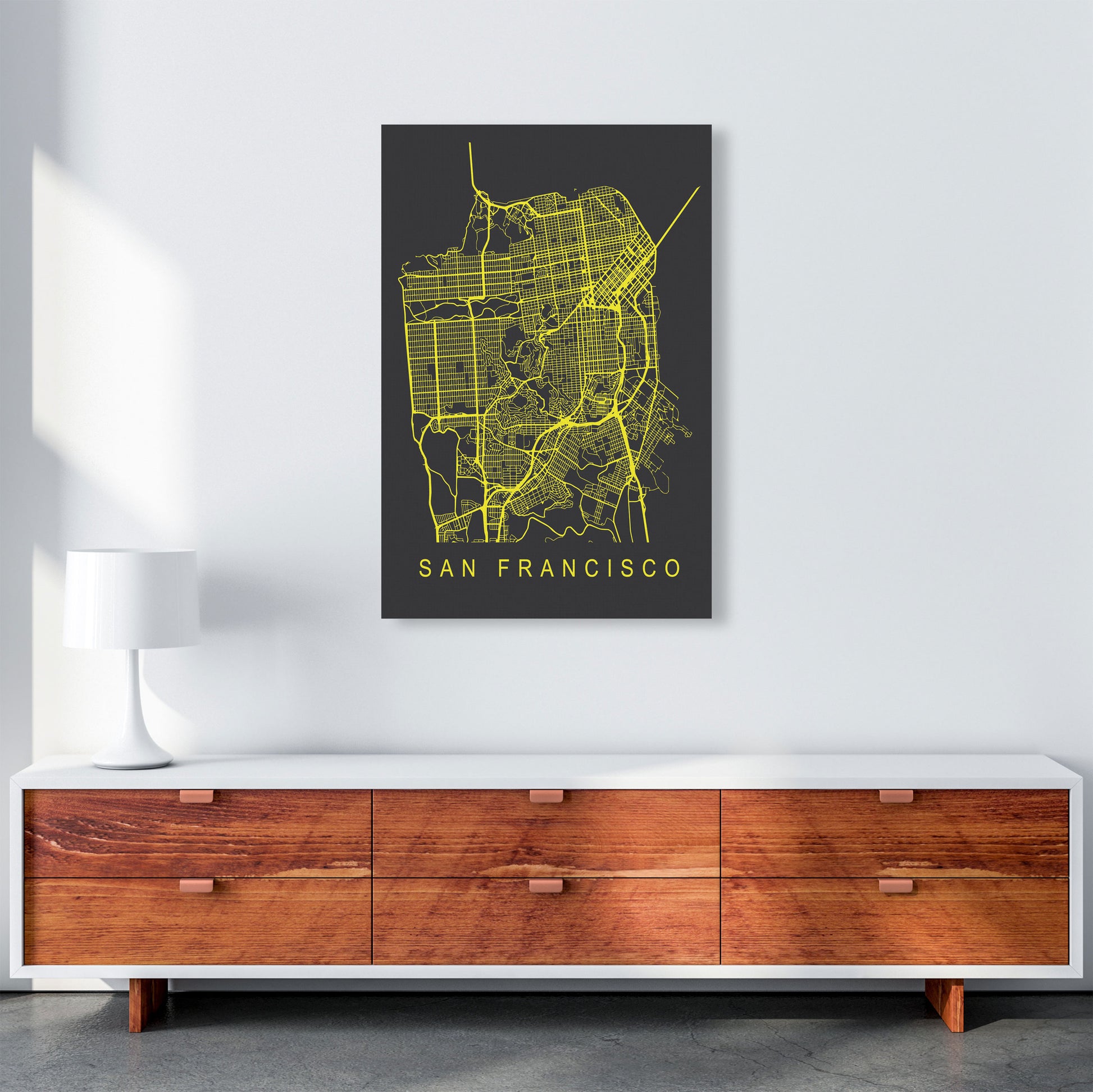 San Francisco Map Neon Art Print by Pixy Paper A1 Canvas
