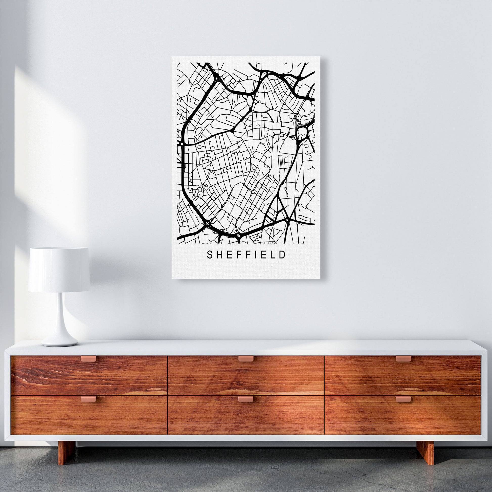 Sheffield Map Art Print by Pixy Paper A1 Canvas
