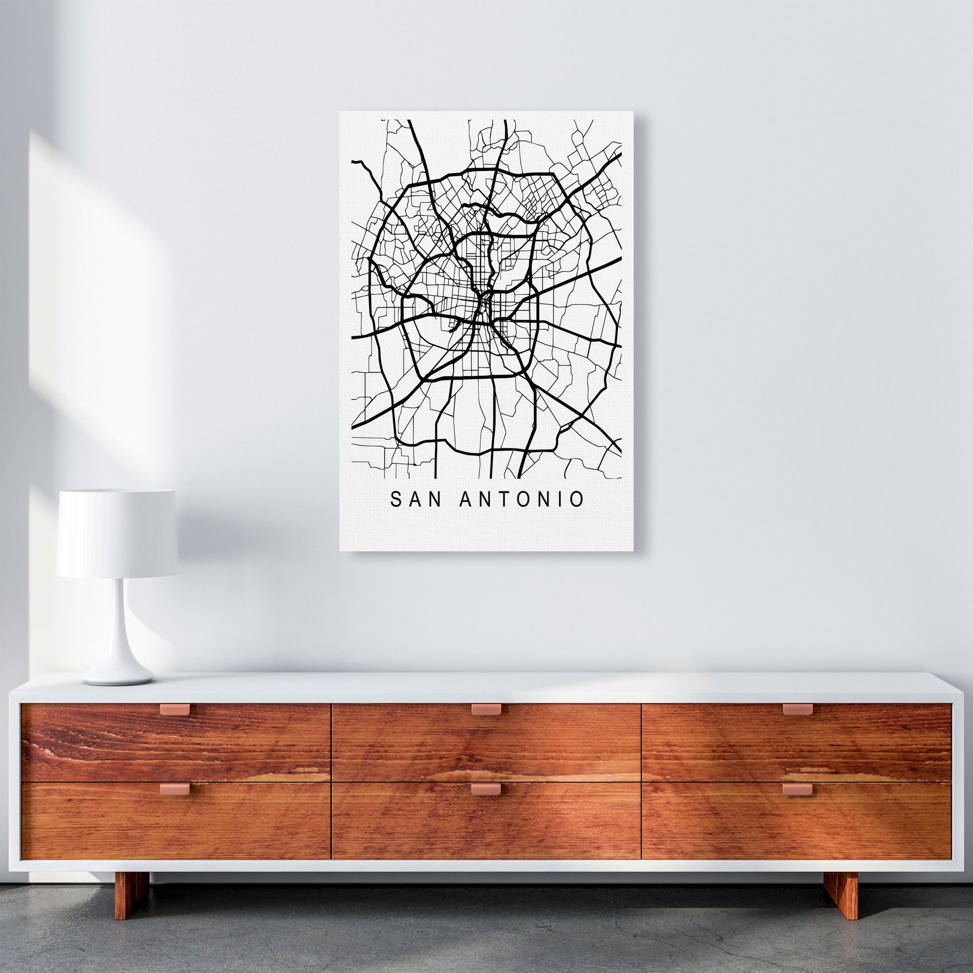 San Antonio Map Art Print by Pixy Paper A1 Canvas