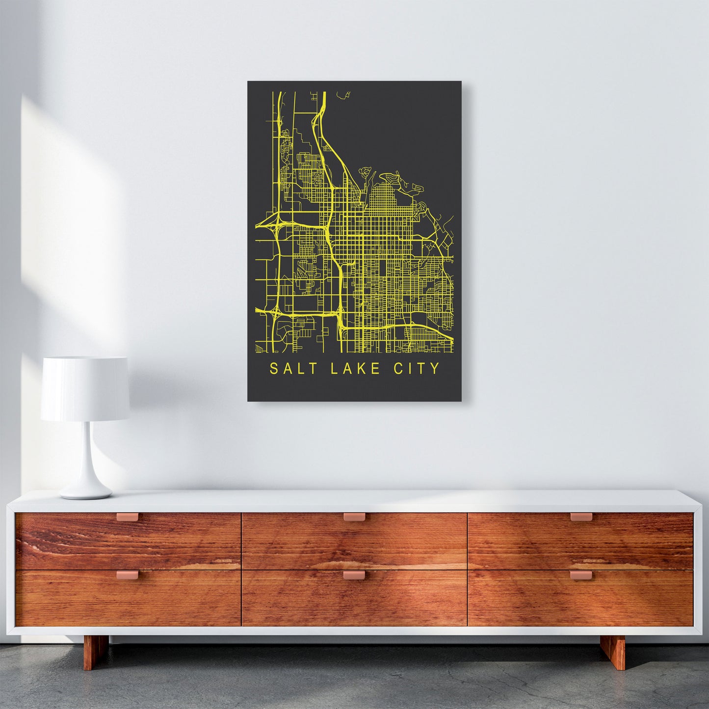 Salt Lake City Map Neon Art Print by Pixy Paper A1 Canvas