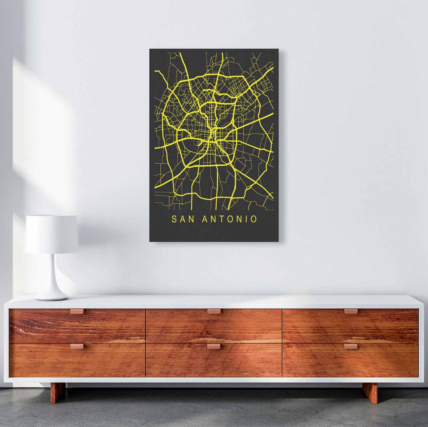 San Antonio Map Neon Art Print by Pixy Paper A1 Canvas