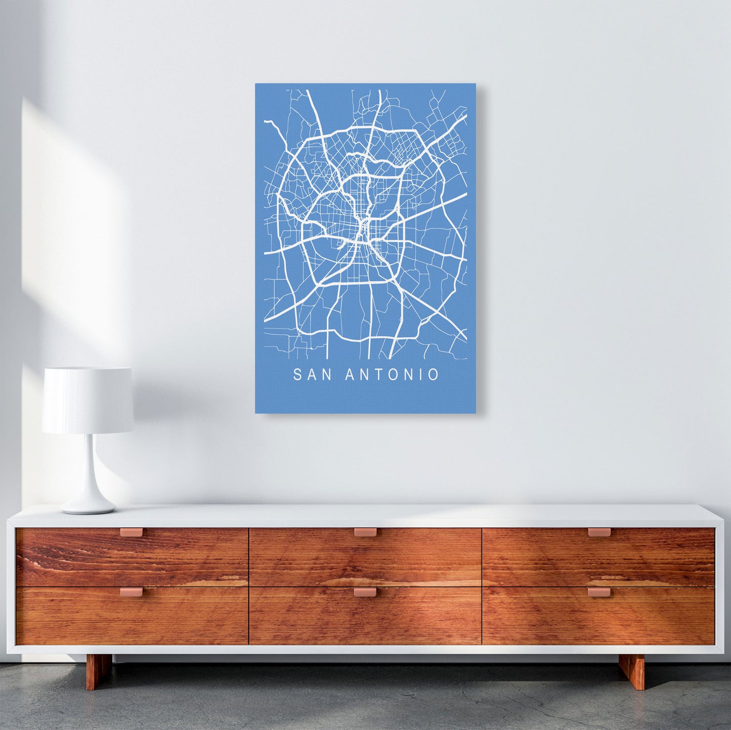 San Antonio Map Blueprint Art Print by Pixy Paper A1 Canvas