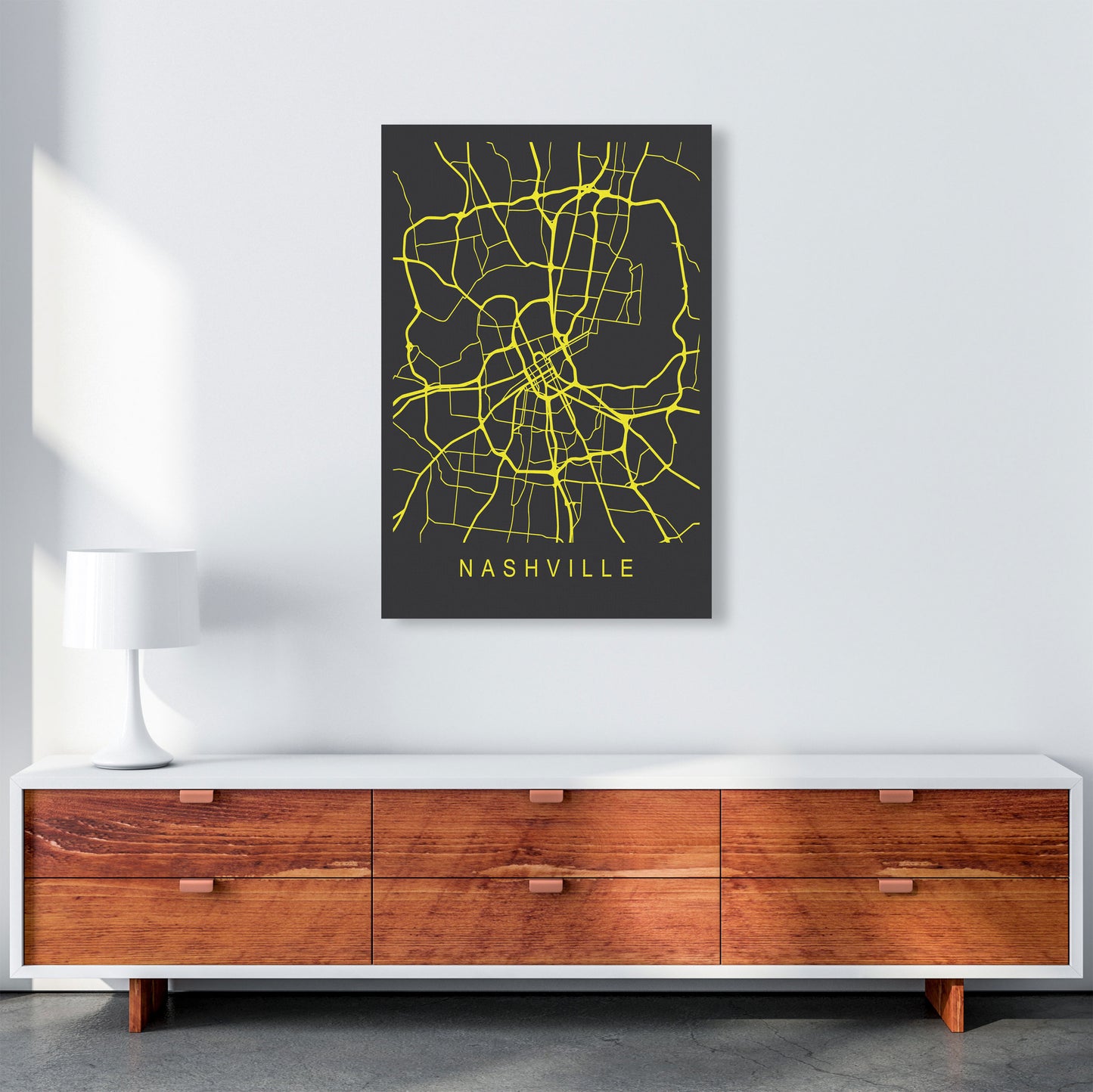 Nashville Map Neon Art Print by Pixy Paper A1 Canvas