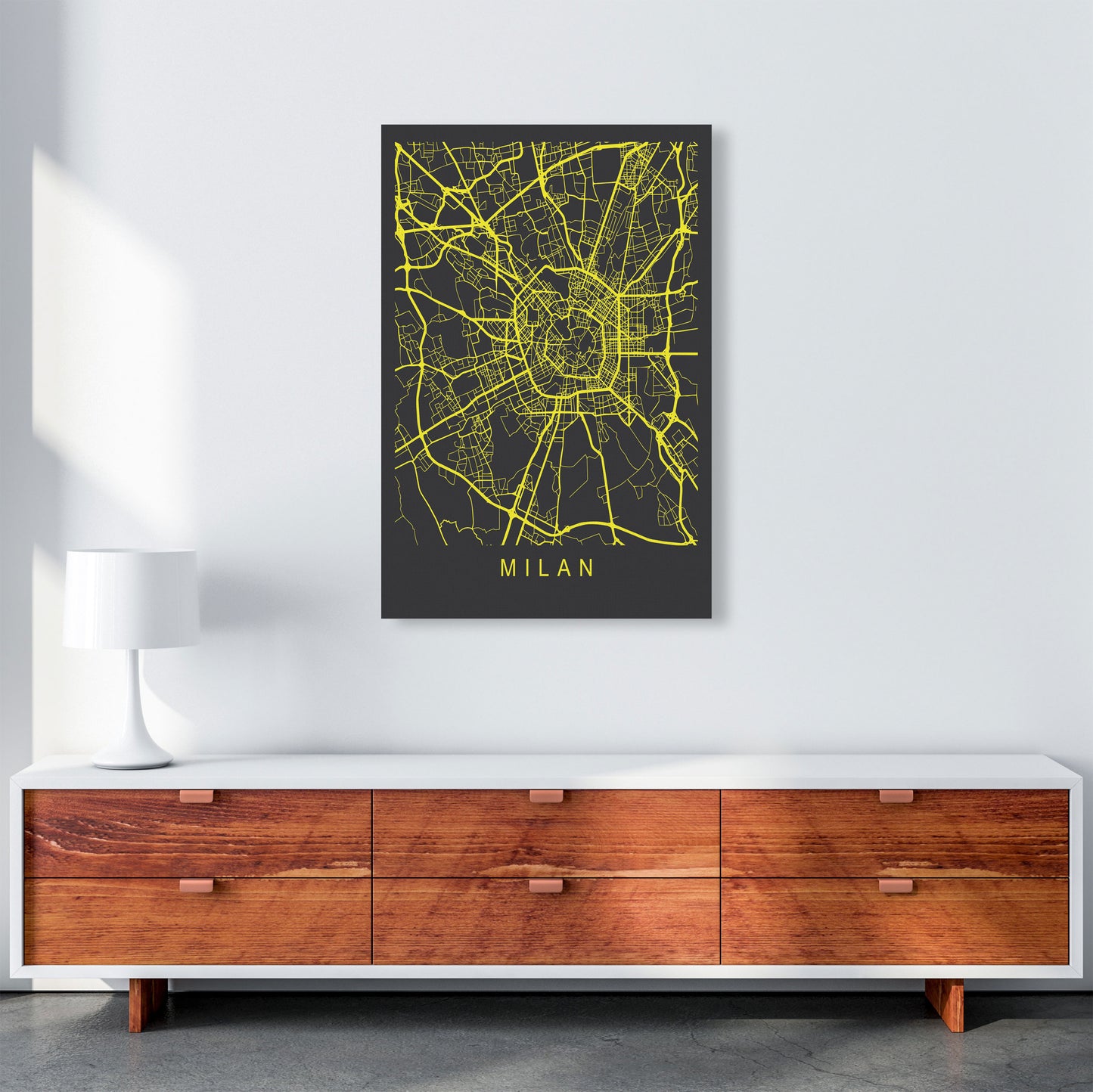 Milan Map Neon Art Print by Pixy Paper A1 Canvas