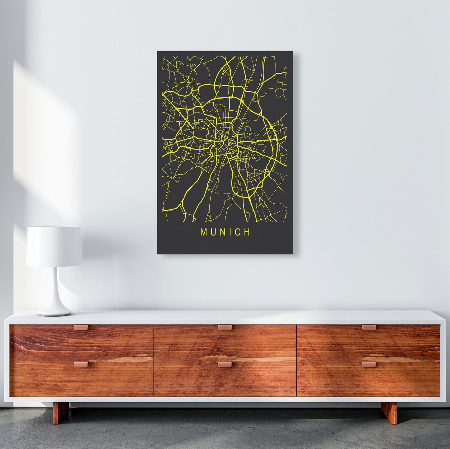 Munich Map Neon Art Print by Pixy Paper A1 Canvas