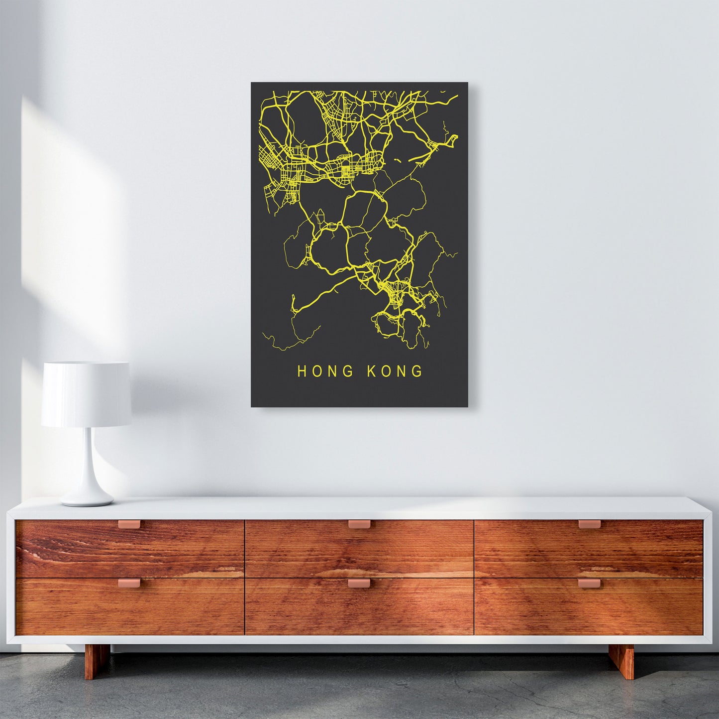 Hong Kong Map Neon Art Print by Pixy Paper A1 Canvas