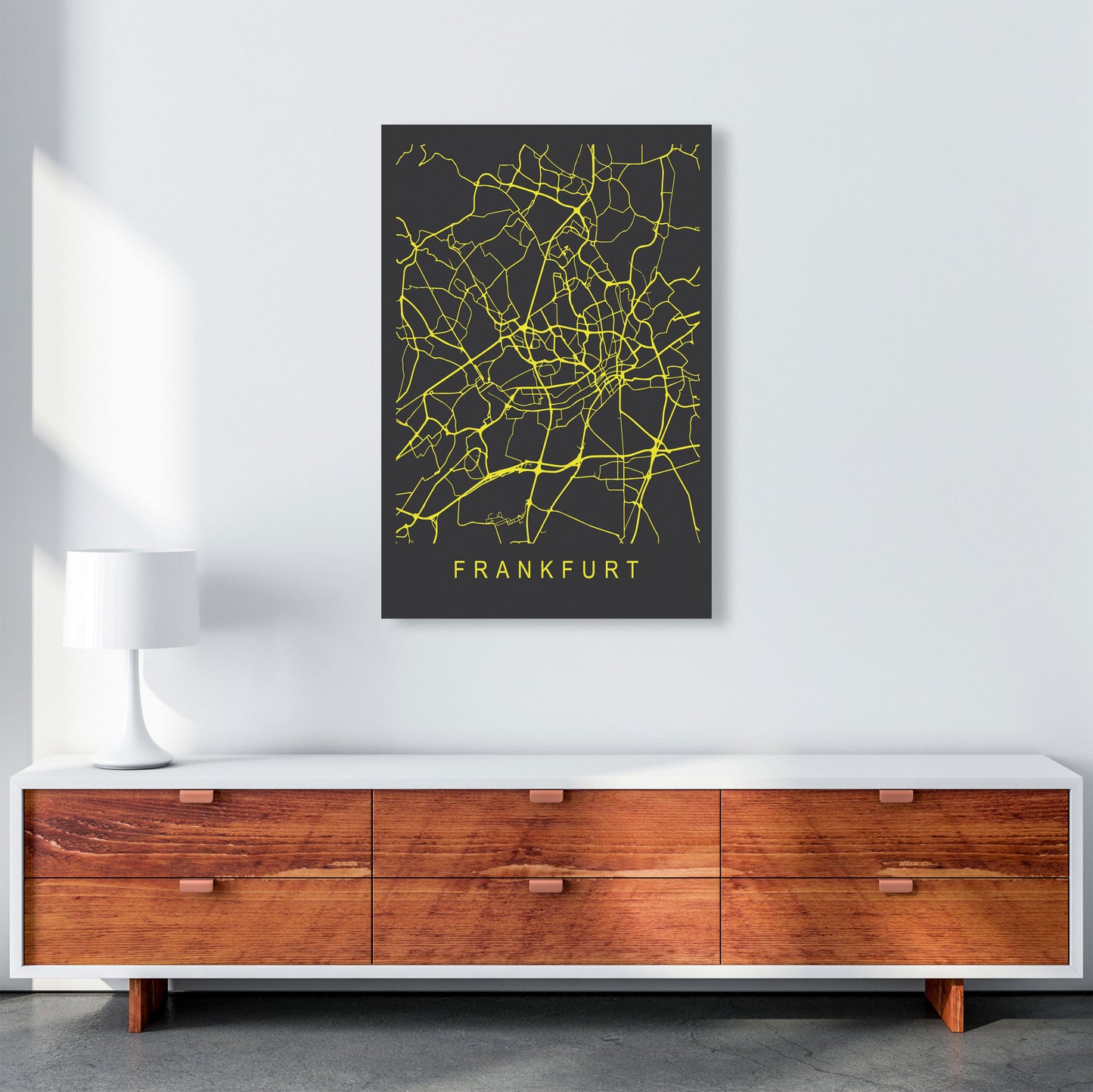 Frankfurt Map Neon Art Print by Pixy Paper A1 Canvas