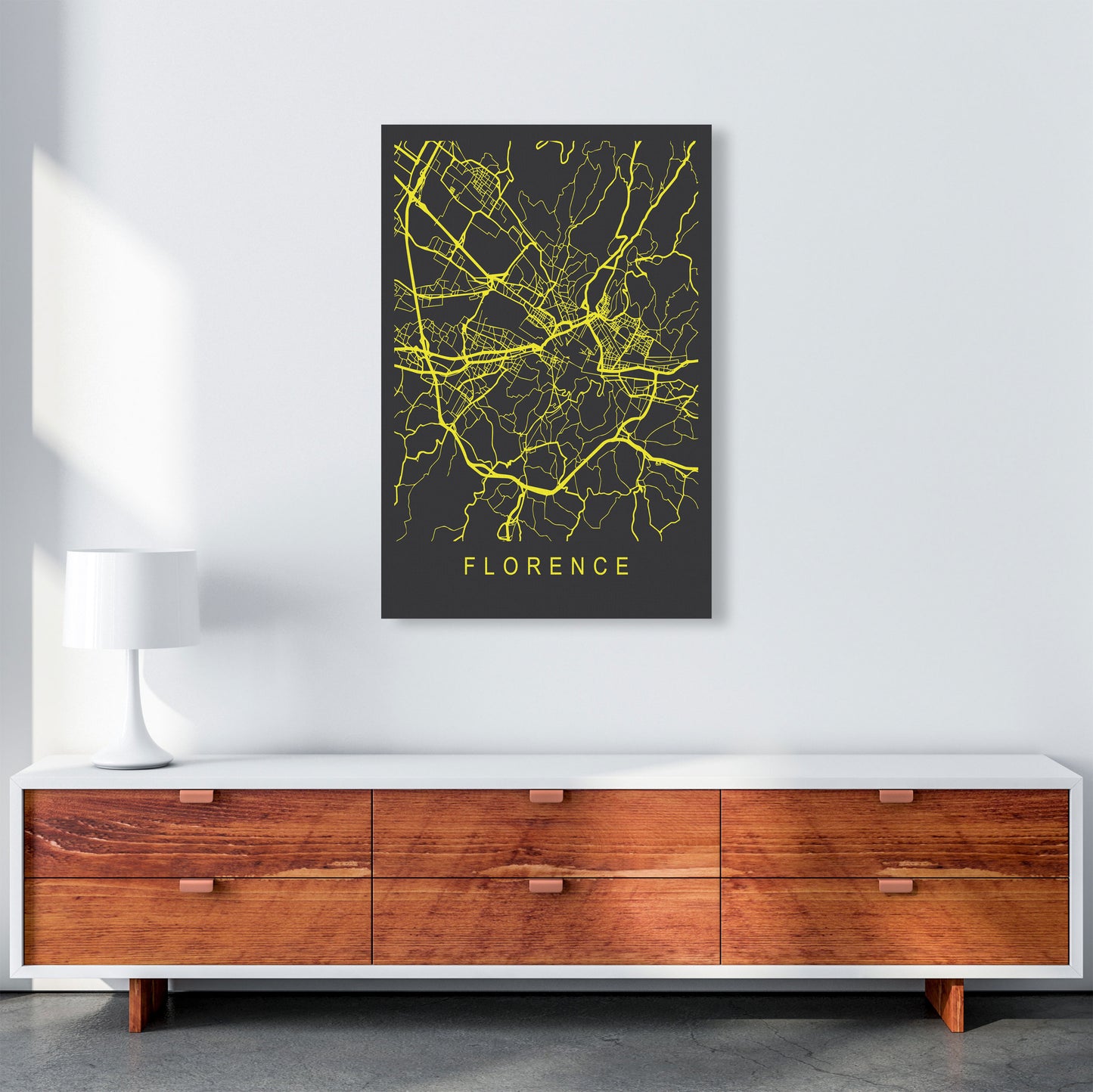 Florence Map Neon Art Print by Pixy Paper A1 Canvas