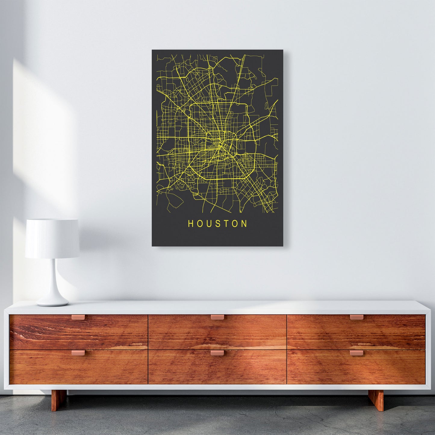 Houston Map Neon Art Print by Pixy Paper A1 Canvas