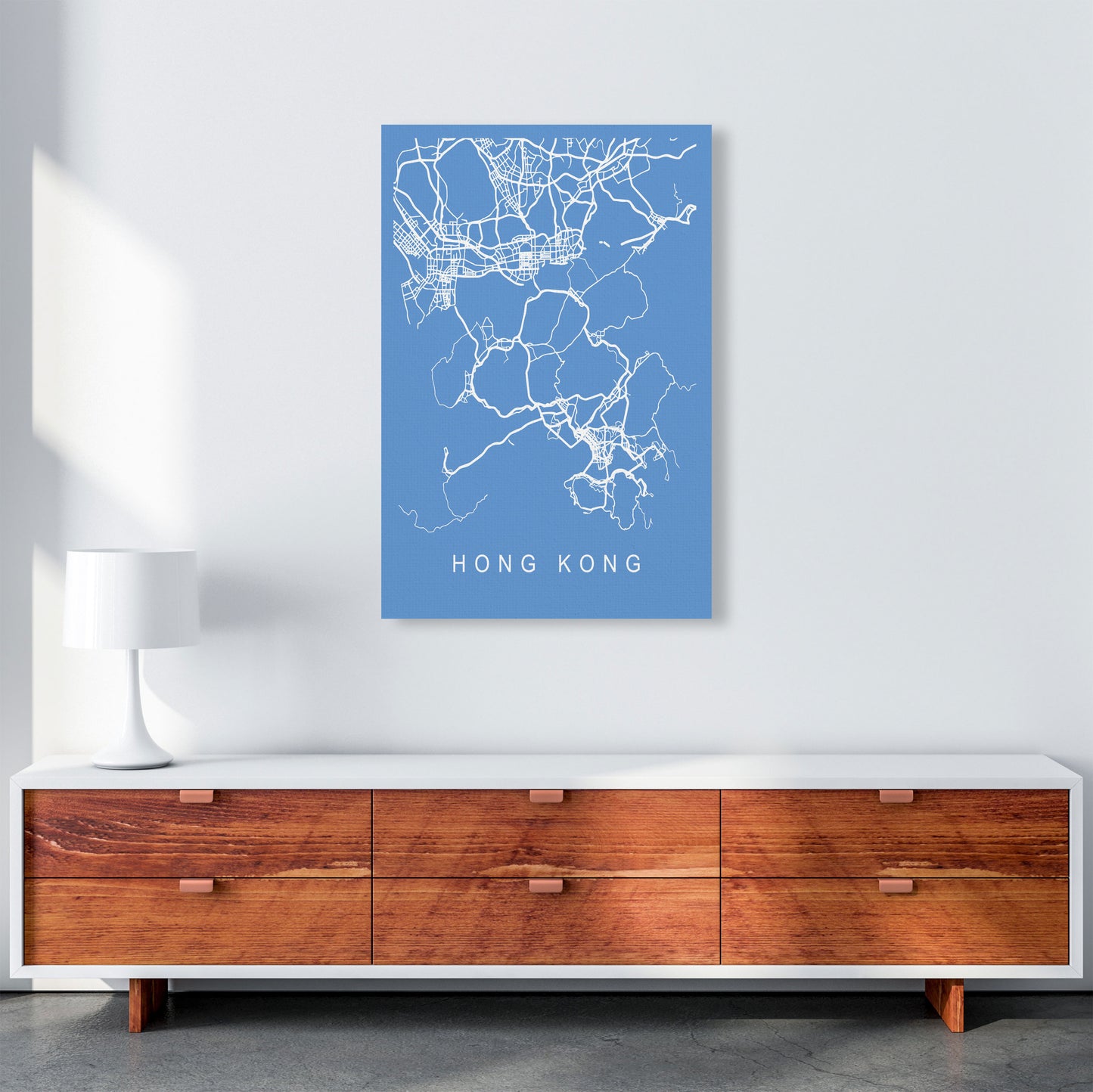 Hong Kong Map Blueprint Art Print by Pixy Paper A1 Canvas