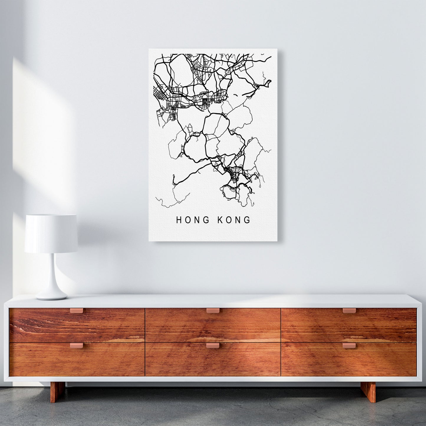 Hong Kong Map Art Print by Pixy Paper A1 Canvas