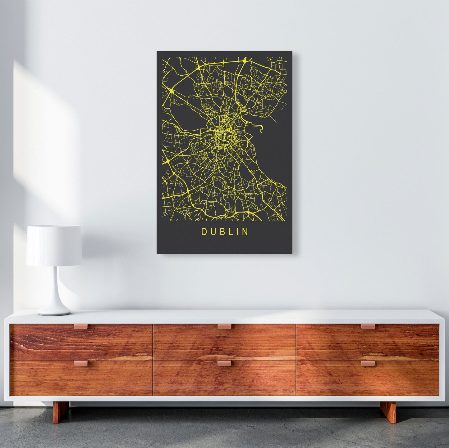 Dublin Map Neon Art Print by Pixy Paper A1 Canvas