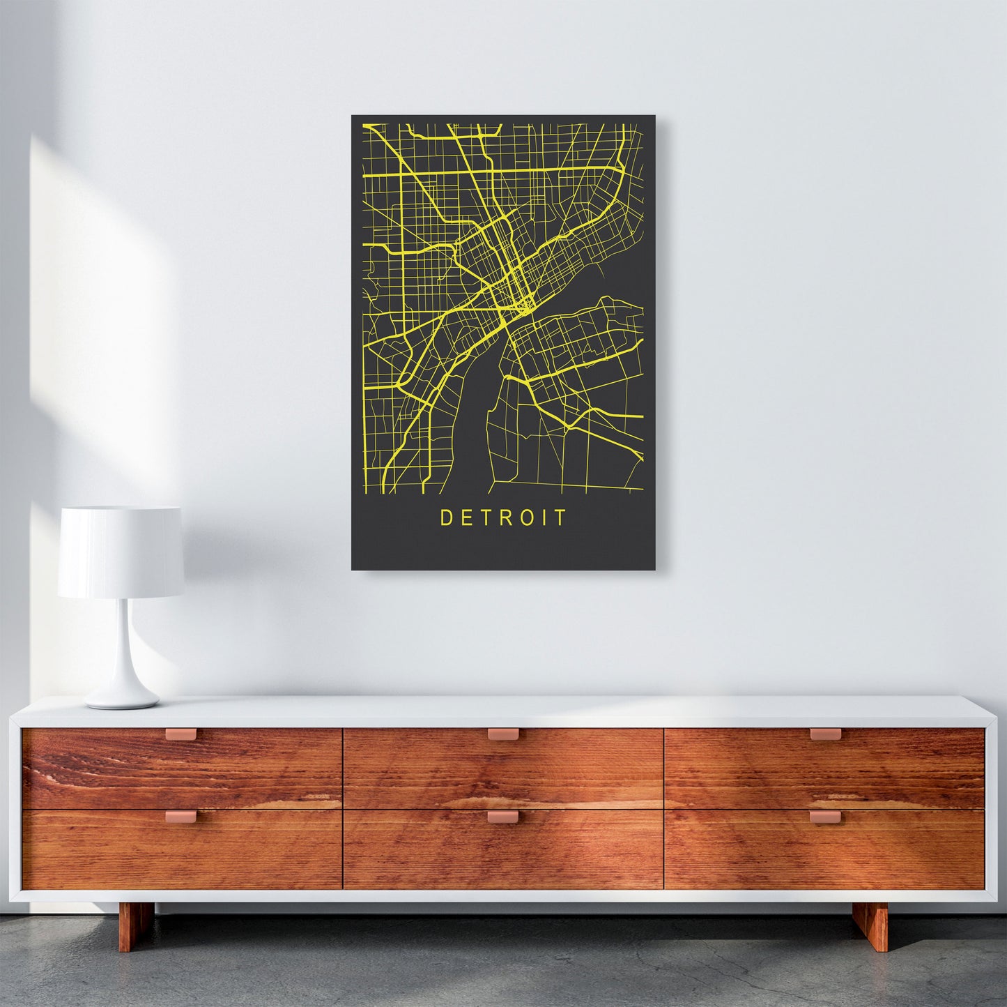 Detroit Map Neon Art Print by Pixy Paper A1 Canvas