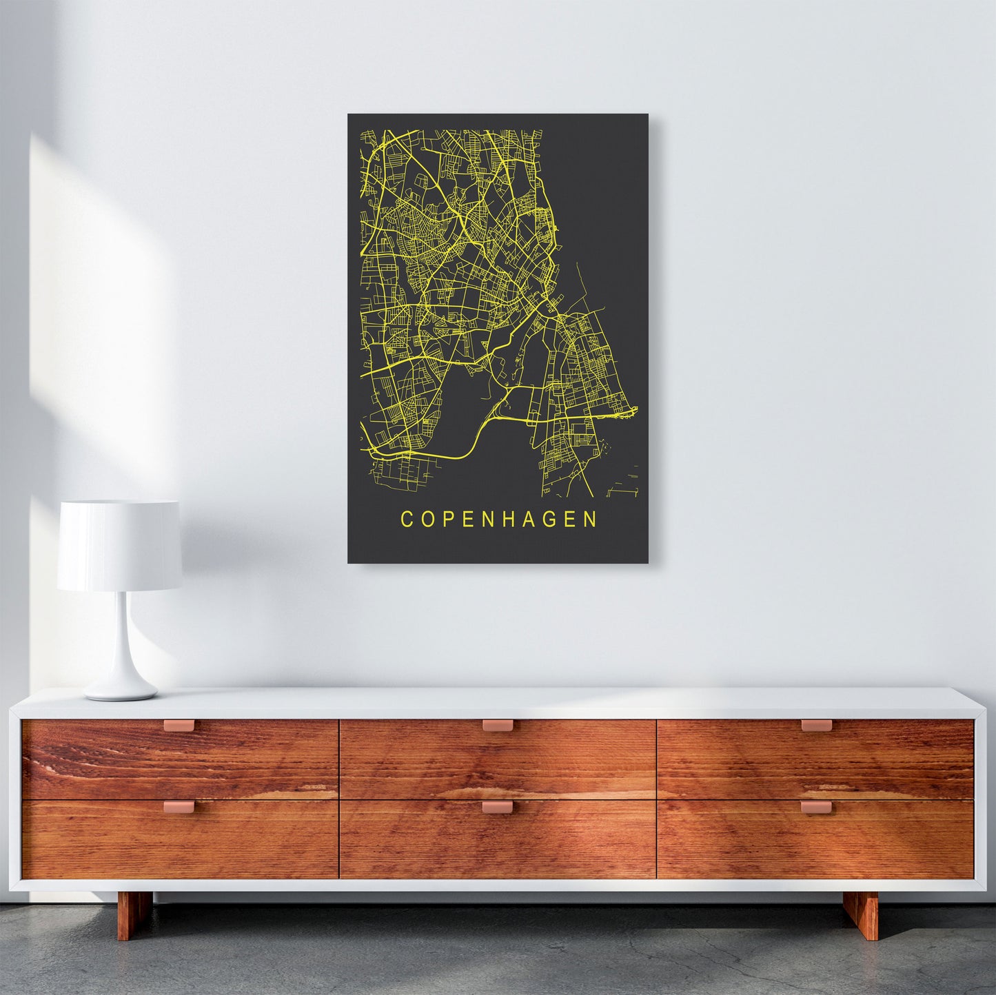 Copenhagen Map Neon Art Print by Pixy Paper A1 Canvas