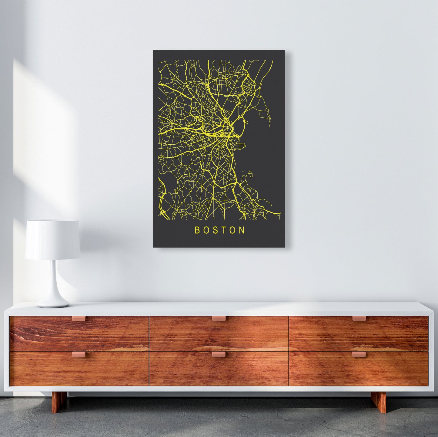 Boston Map Neon Art Print by Pixy Paper A1 Canvas