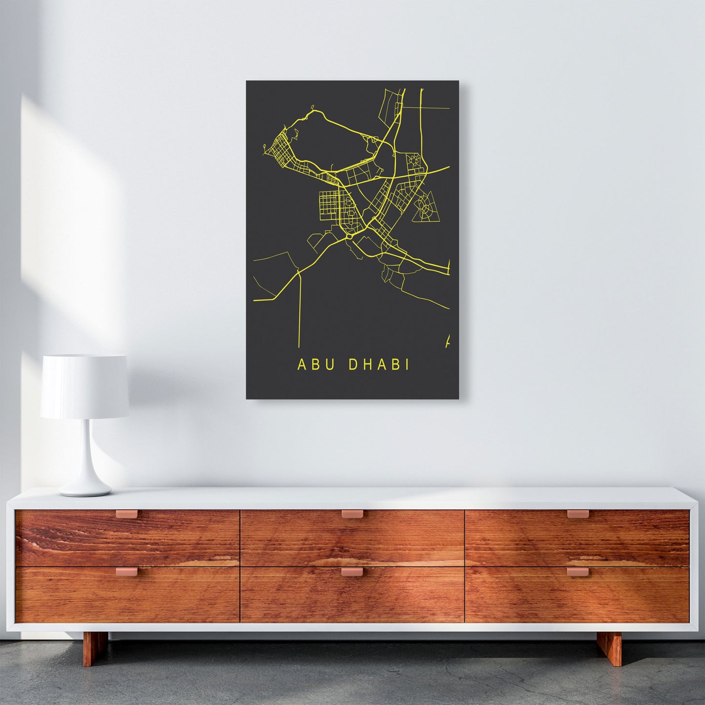 Abu Dhabi Map Neon Art Print by Pixy Paper A1 Canvas