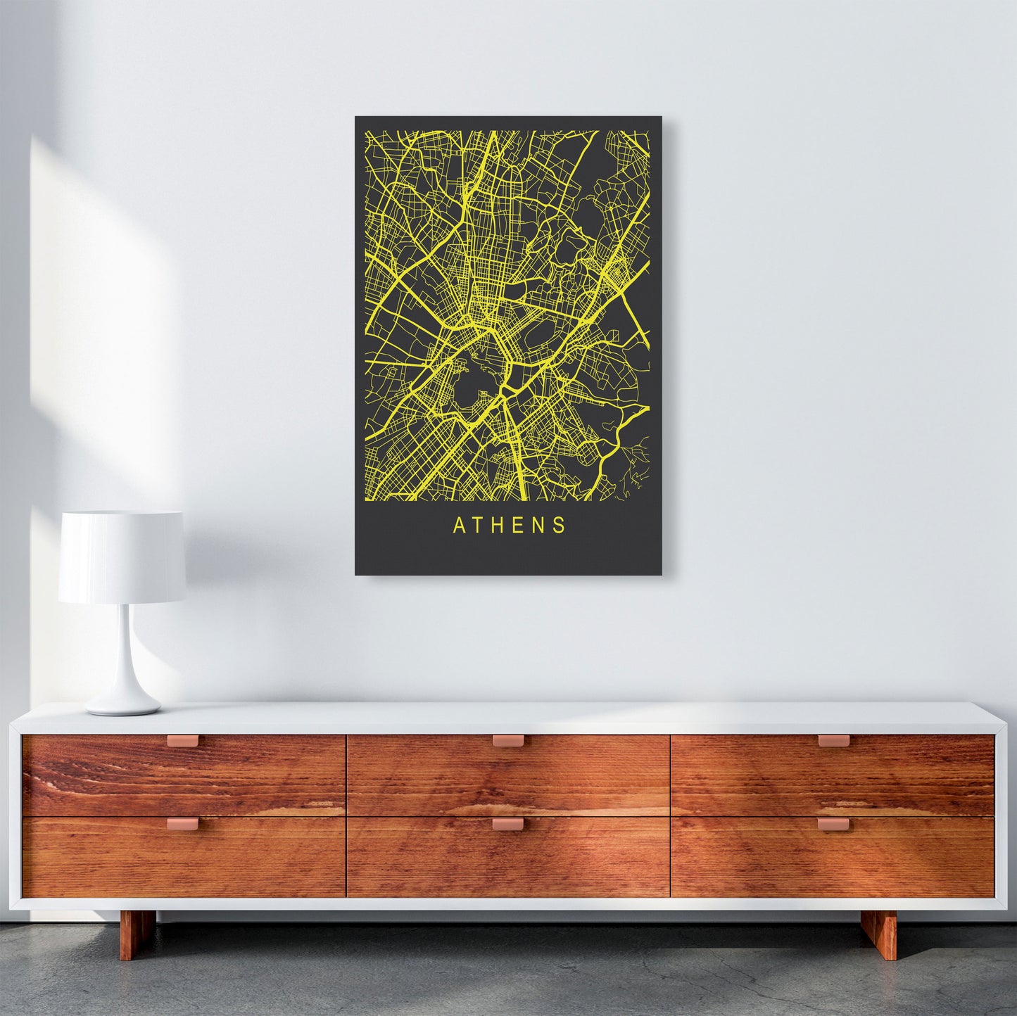 Athens Map Neon Art Print by Pixy Paper A1 Canvas