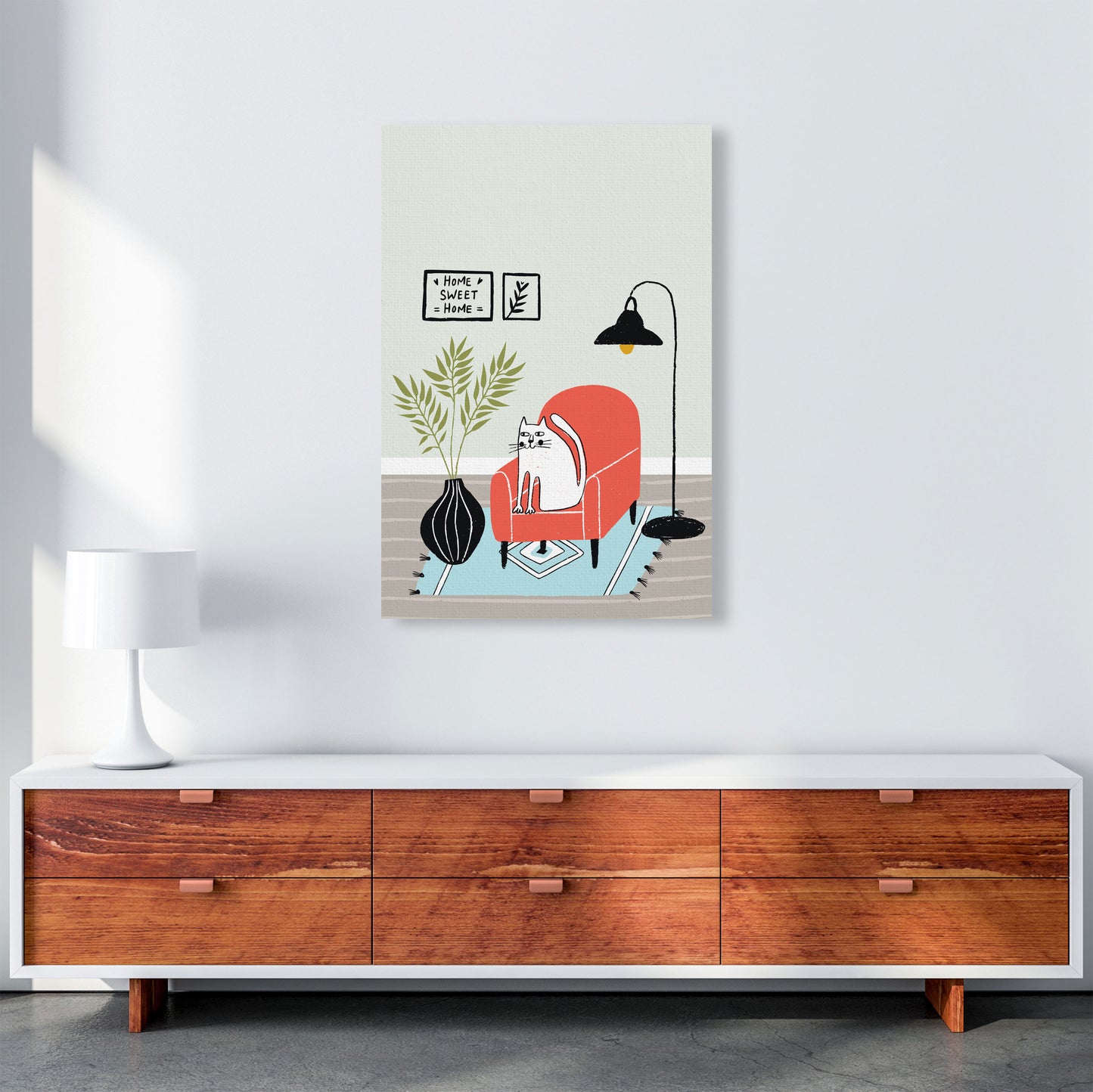 Home Sweet Home Cat Art Print by Pixy Paper A1 Canvas