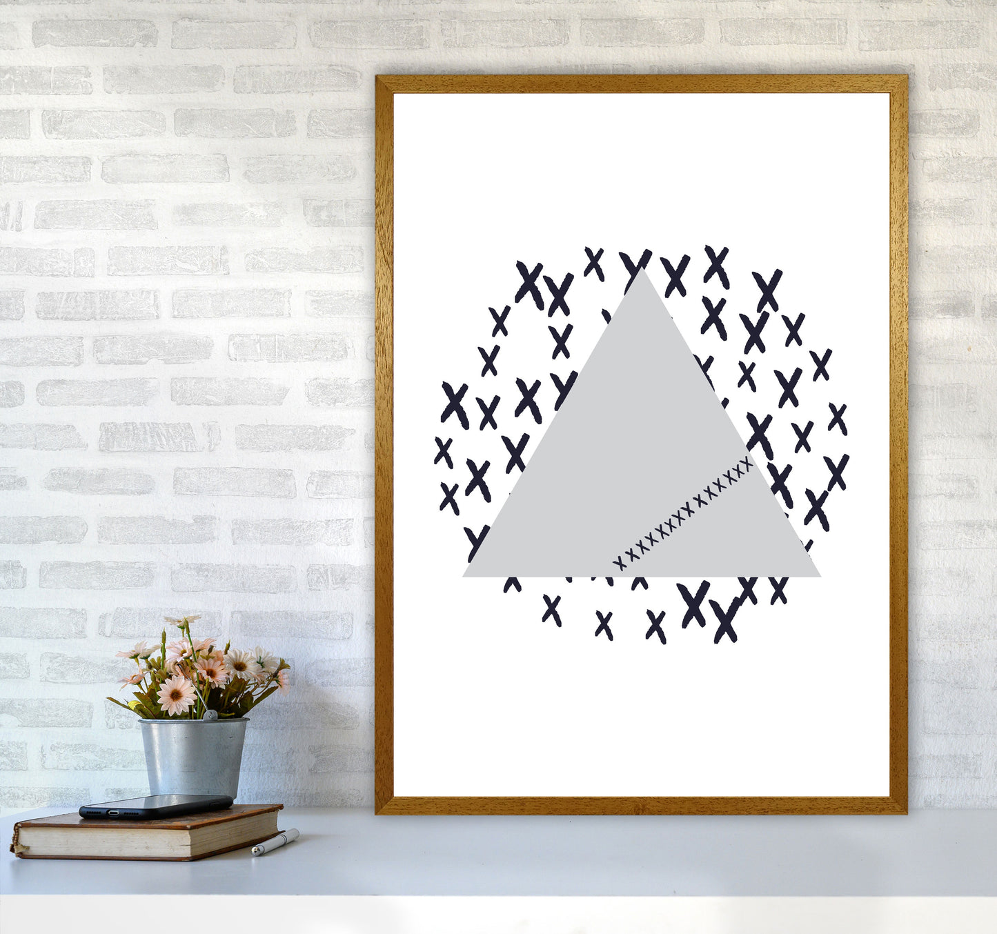 Grey Triangle With Crosses Abstract Modern Print A1 Print Only