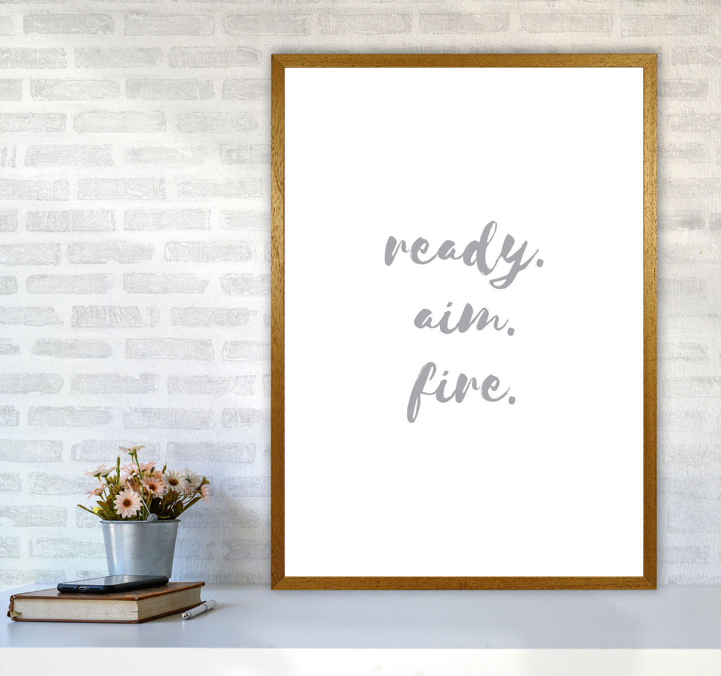 Ready Aim Fire Grey, Bathroom Modern Print, Framed Bathroom Wall Art A1 Print Only