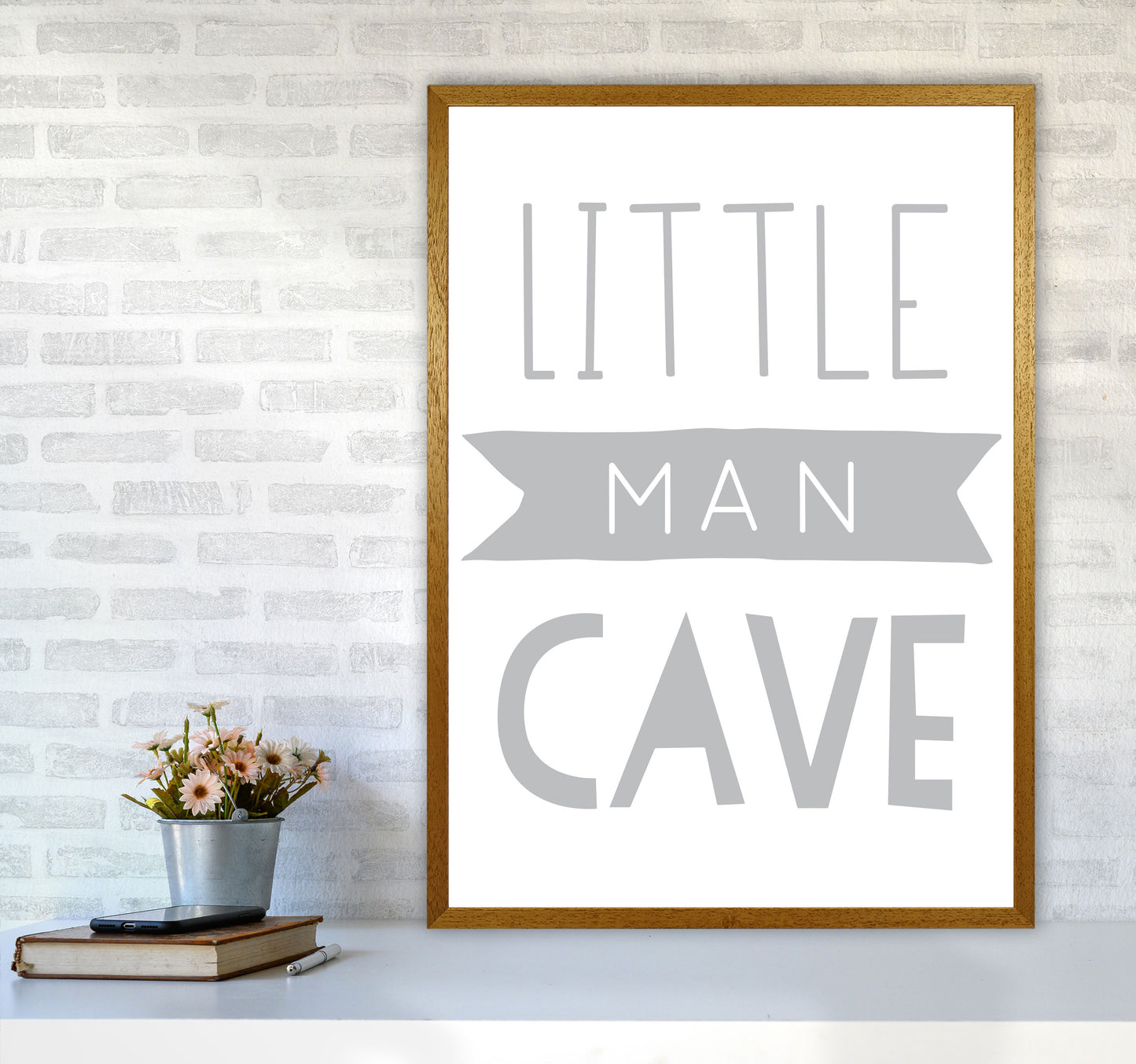 Little Man Cave Grey Banner Framed Nursey Wall Art Print A1 Print Only