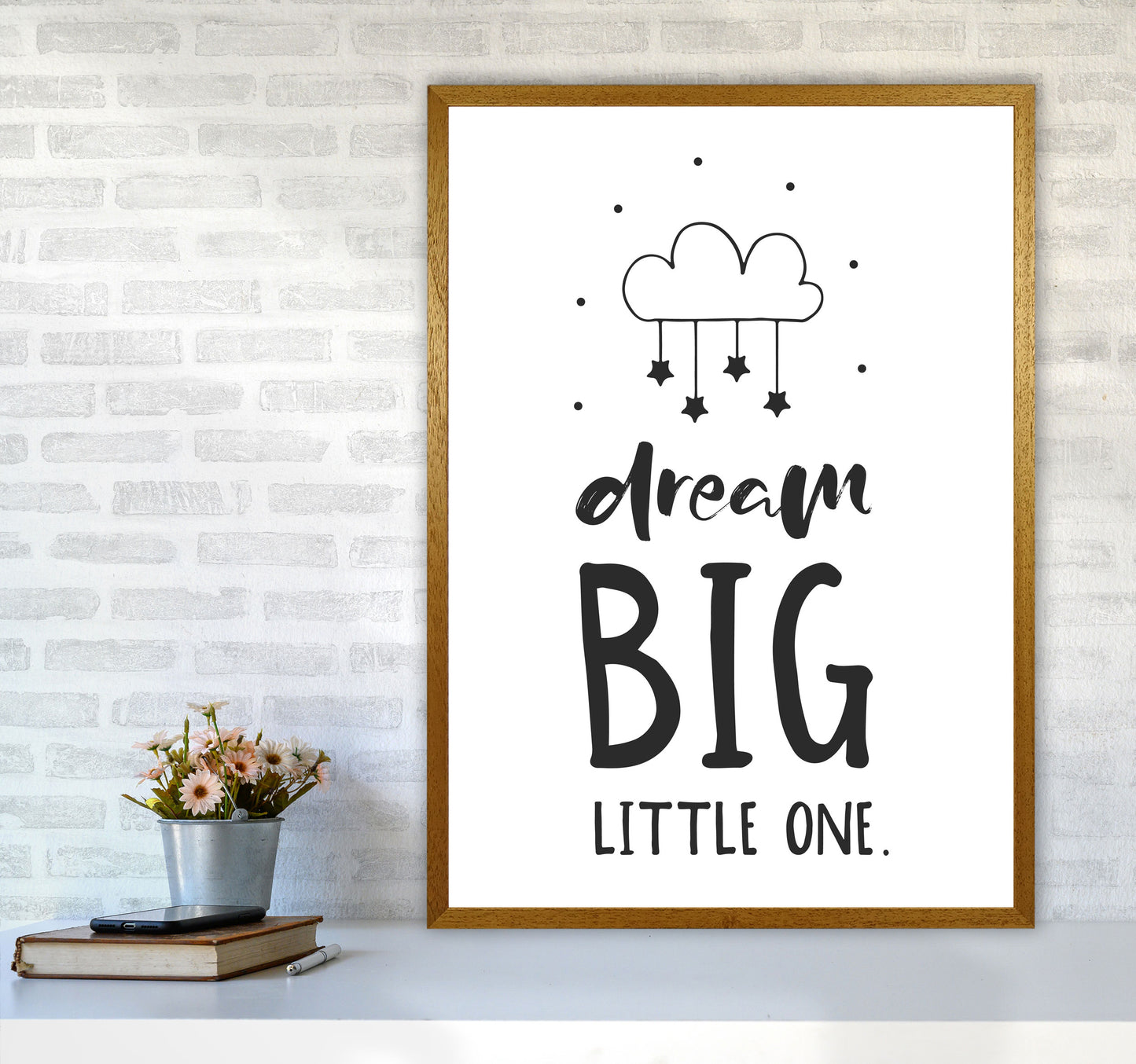 Dream Big Little One Black Framed Nursey Wall Art Print A1 Print Only