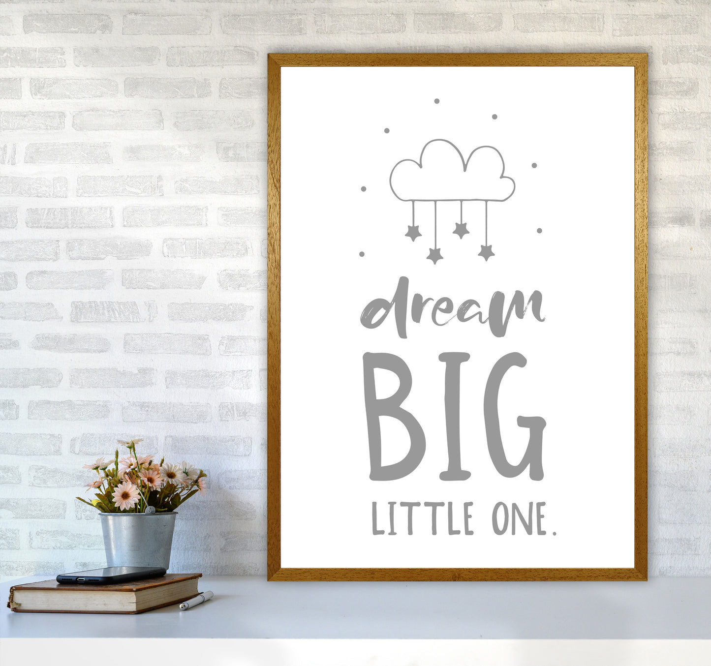 Dream Big Little One Grey Framed Nursey Wall Art Print A1 Print Only