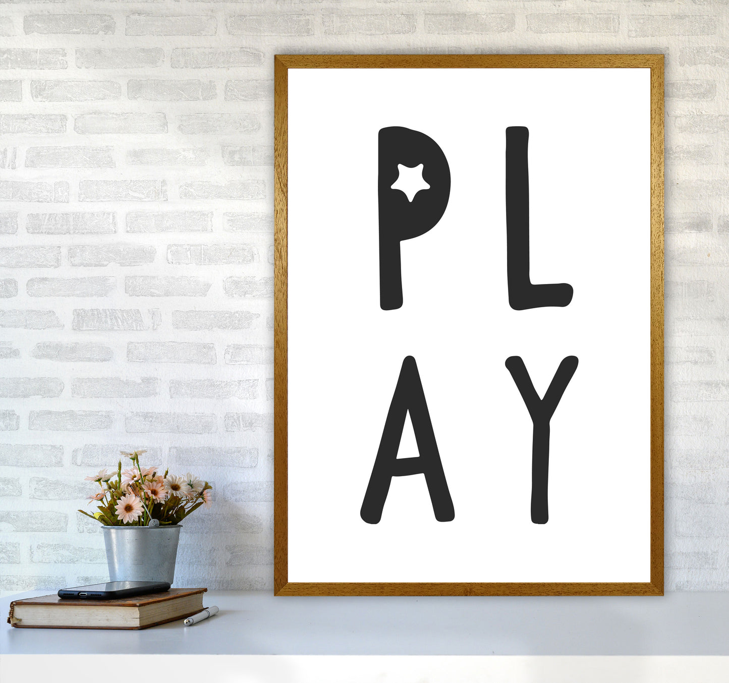Play Black Framed Typography Wall Art Print A1 Print Only