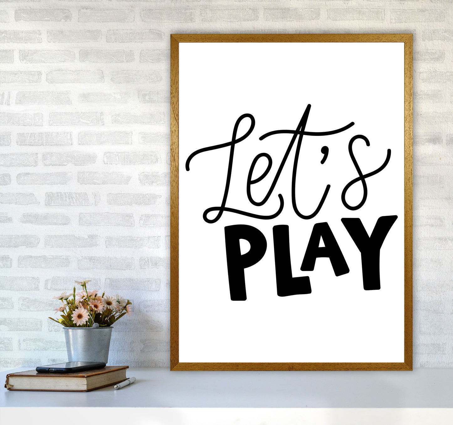Let's Play Black Framed Typography Wall Art Print A1 Print Only