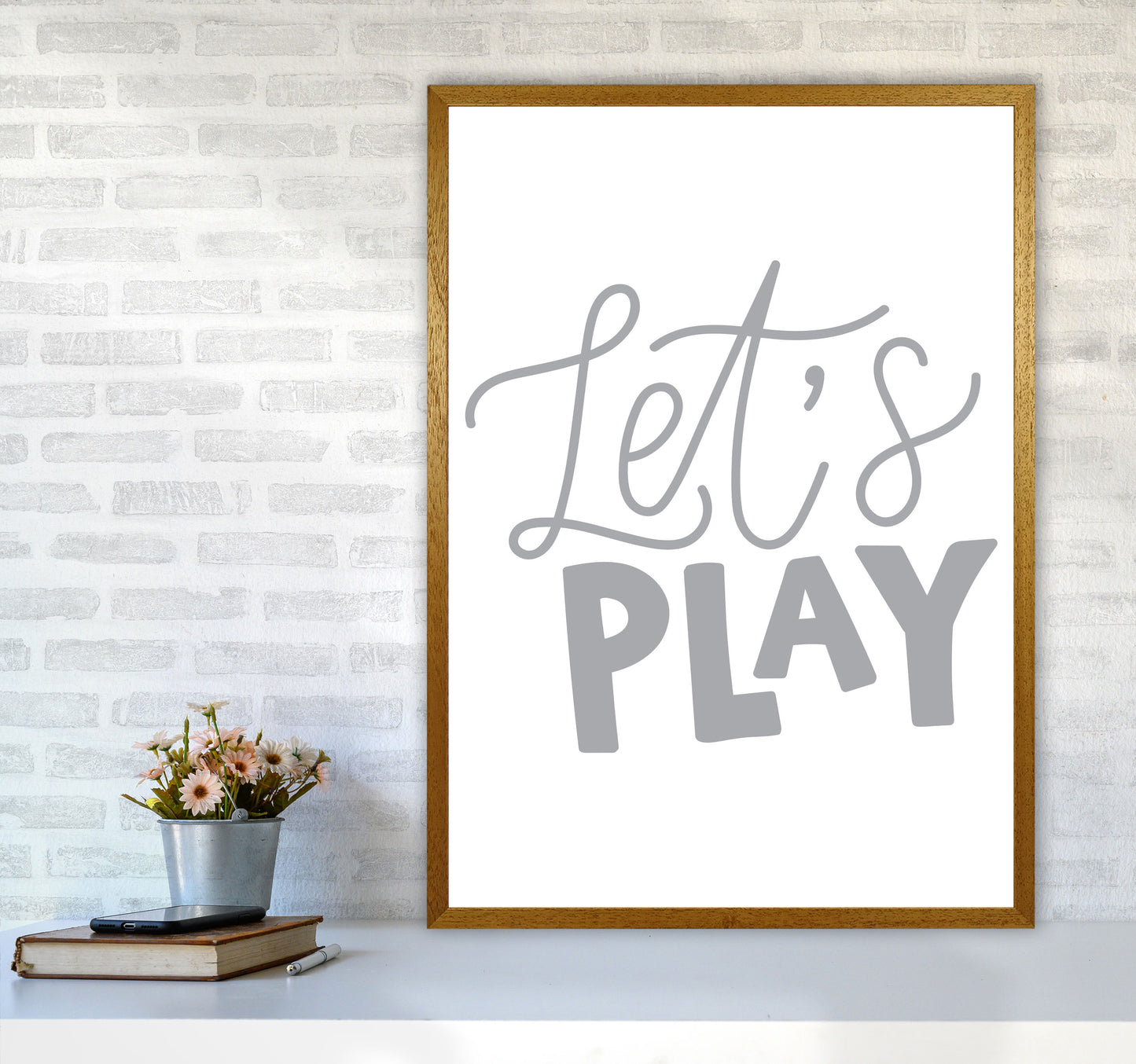 Let's Play Grey Framed Typography Wall Art Print A1 Print Only