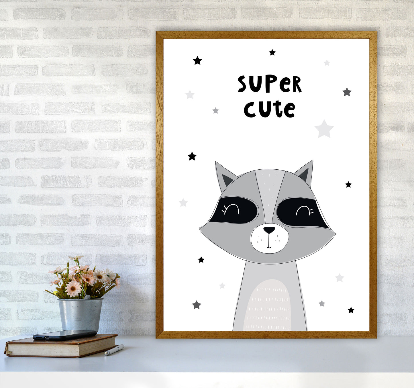 Super Cute Raccoon Framed Nursey Wall Art Print A1 Print Only