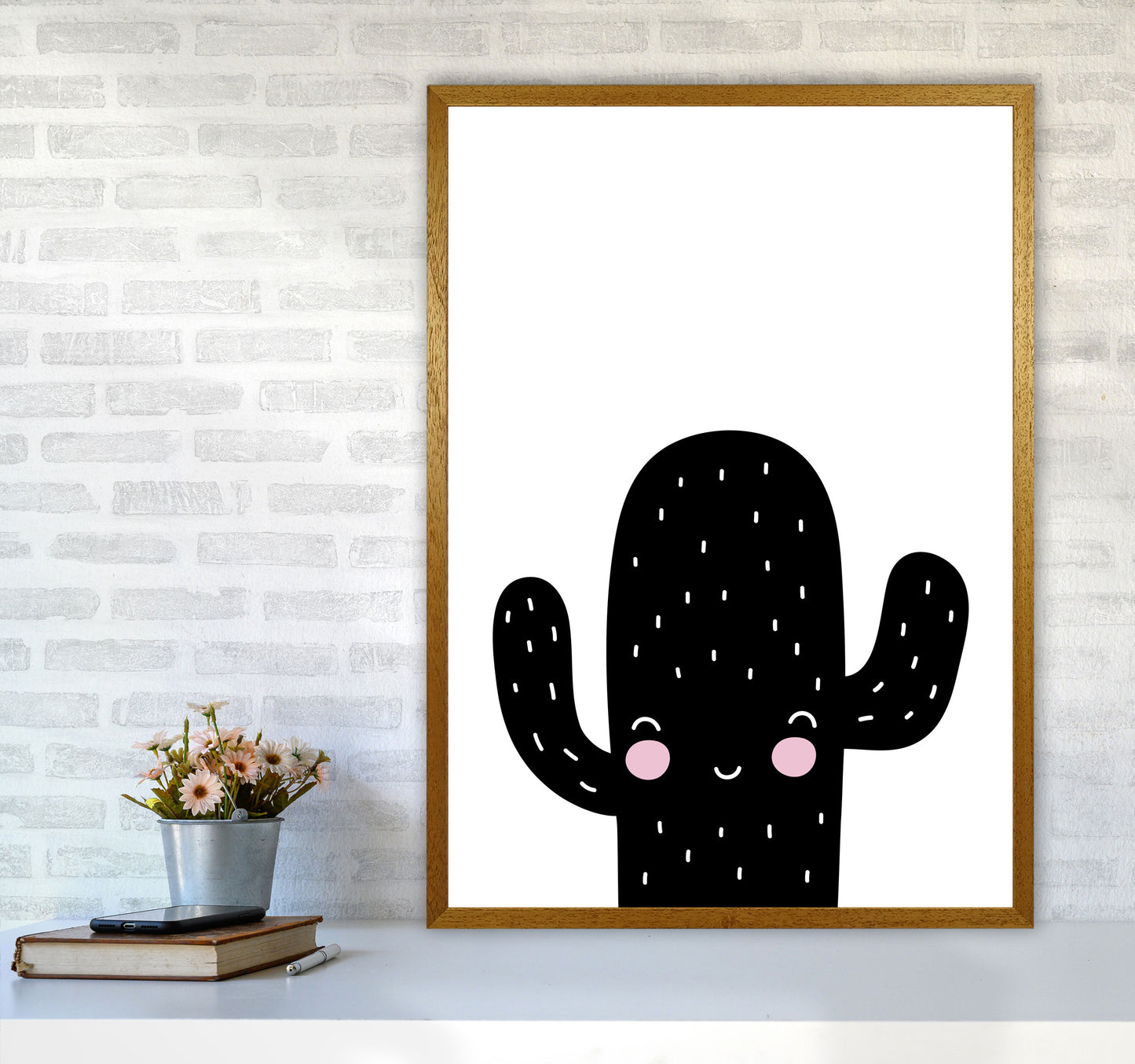 Black Scandi Cactus Modern Print, Framed Botanical & Nature Art Print A1 Print Only