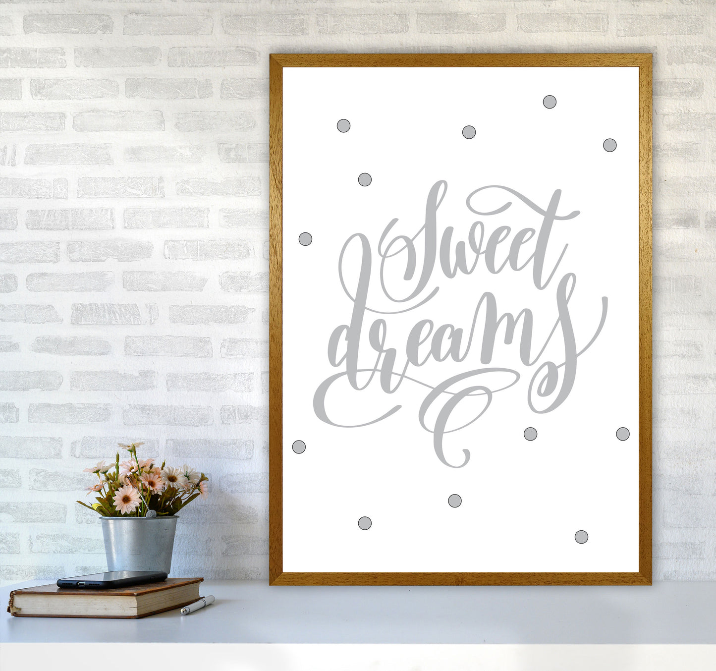 Sweet Dreams Grey Framed Nursey Wall Art Print A1 Print Only