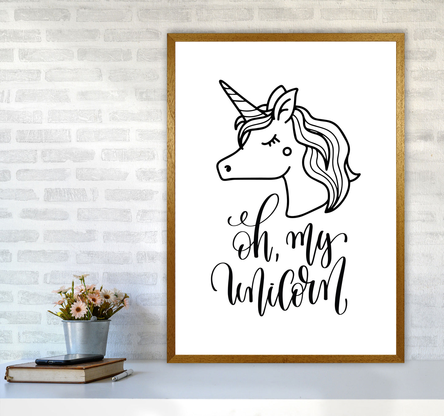 Oh My Unicorn Black Framed Nursey Wall Art Print A1 Print Only