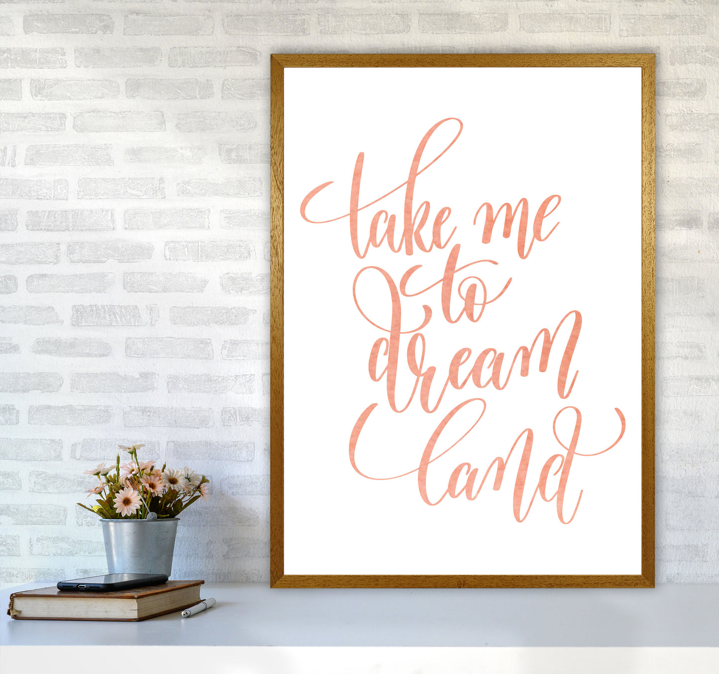 Take Me To Dreamland Peach Watercolour Modern Print A1 Print Only