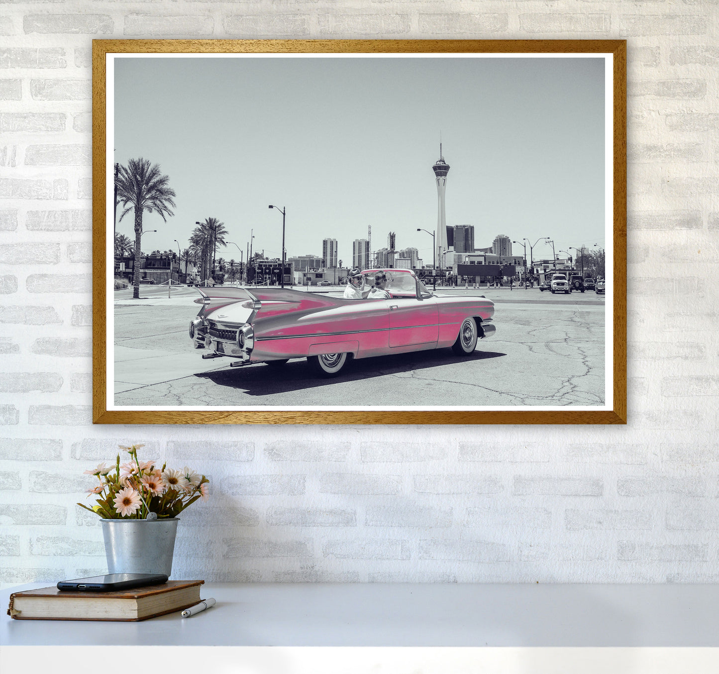 Retro Pink Car Modern Print A1 Print Only