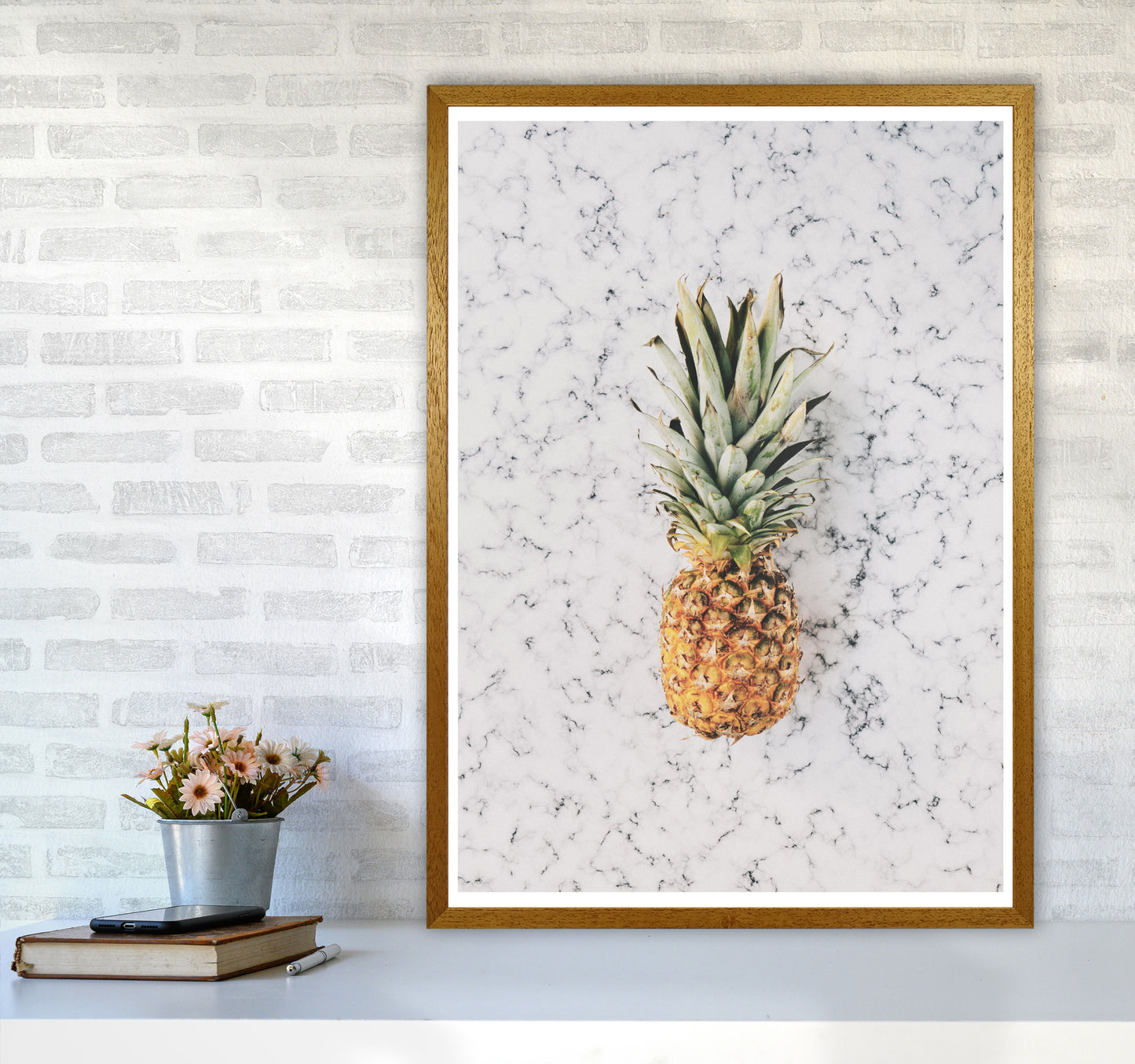 Marble Pineapple Modern Print, Framed Kitchen Wall Art A1 Print Only