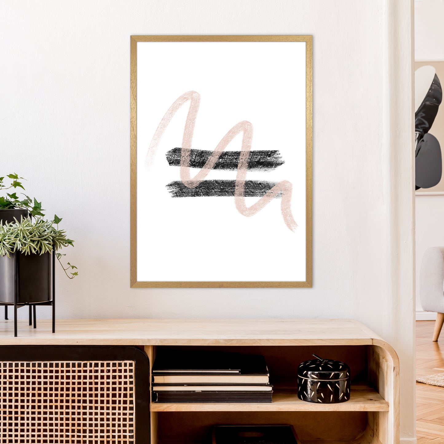 Dalia Chalk Pink And Black Line Contrast Art Print by Pixy Paper A1 Print Only