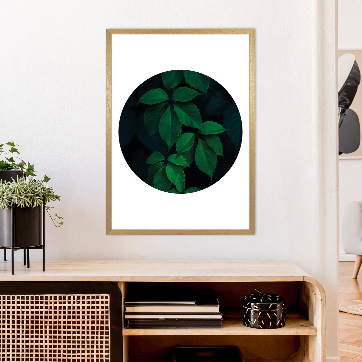 Deep Green Leaf Circle Art Print by Pixy Paper A1 Print Only